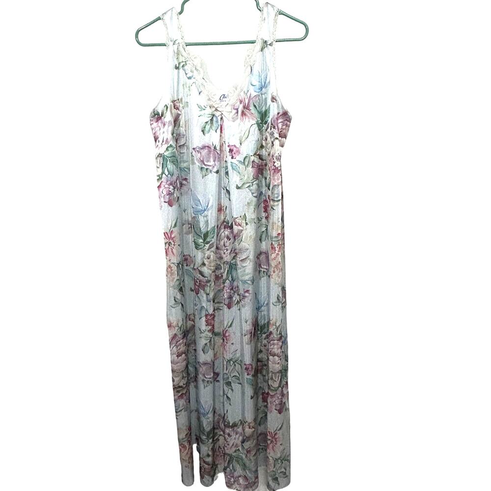 Vintage Chiha Floral‎ and Lace Sleeveless Nightgown Ankle Length Women's Size S